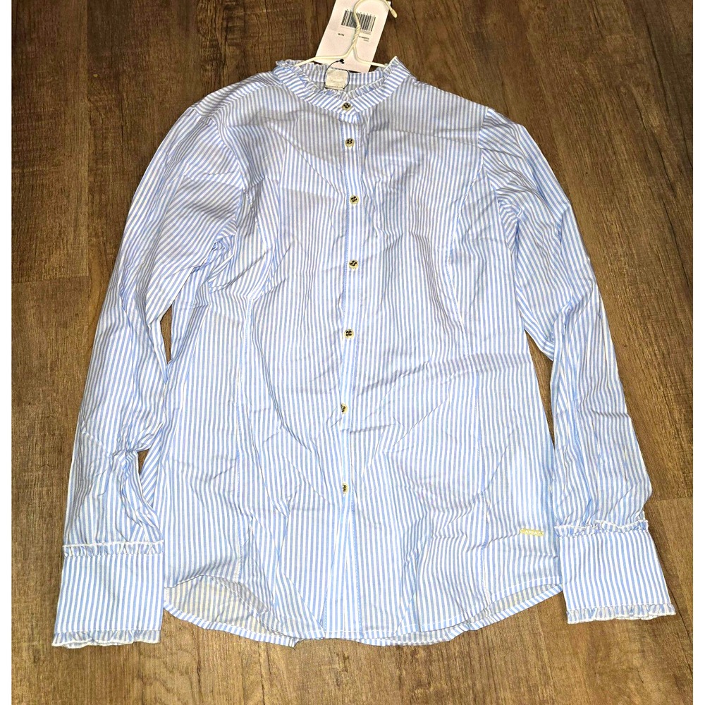 Ariat Blue & White Striped Button-Up Shirt Point Colla Long Sleeve M